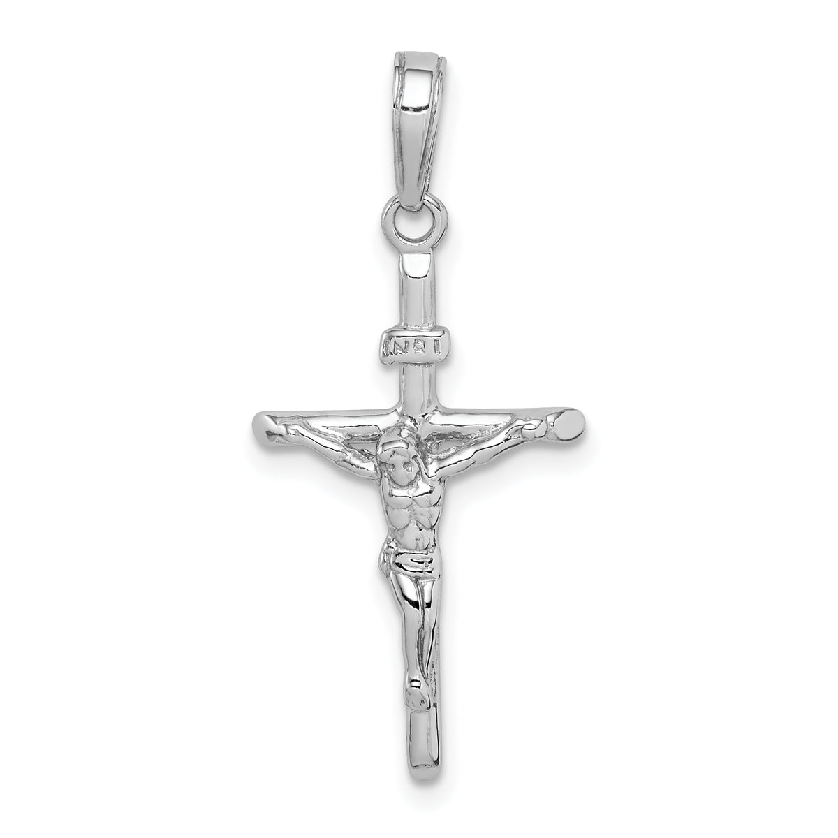 14k Gold Stick Style Crucifix Pendant - 14k White Gold