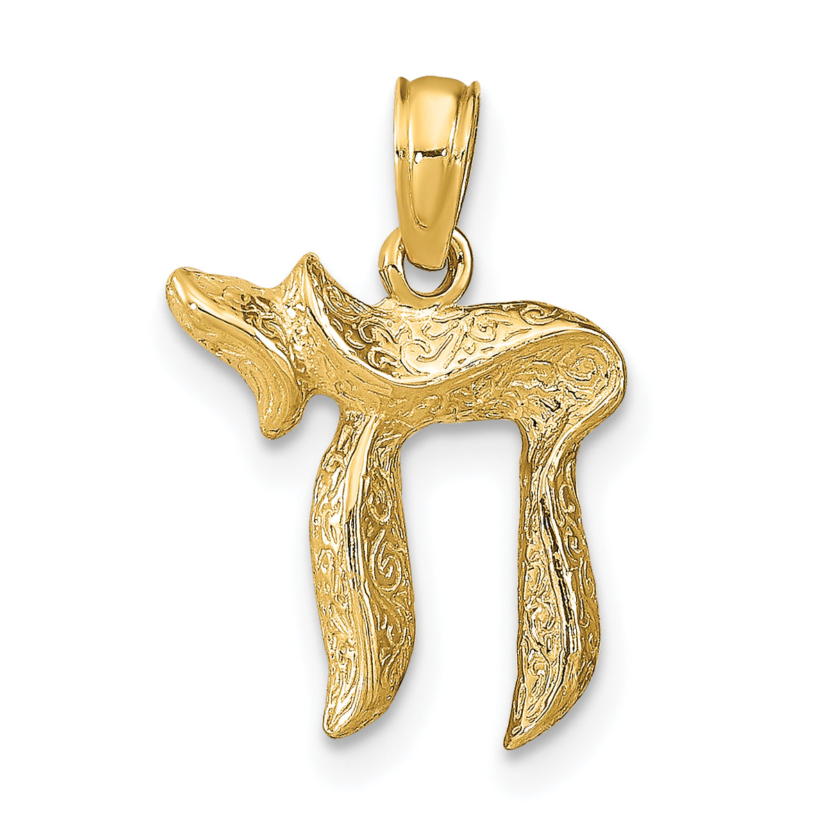 Gold Textured Chai Pendant - 14k Yellow Gold / 13 mm