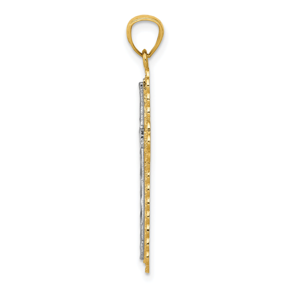 Gold Diamond-cut Cross Pendant - 14k Gold with White Rhodium / 18.25 x 29.25 mm