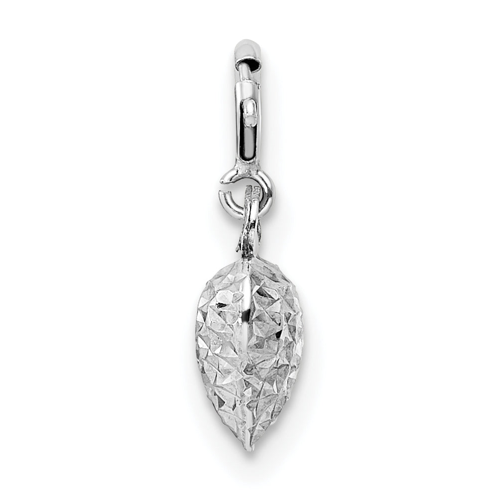 14K White Gold 3-D Puffed Diamond-cut Heart Charm