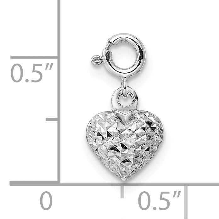 14K White Gold 3-D Puffed Diamond-cut Heart Charm