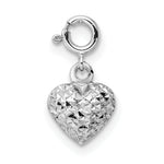 14K White Gold 3-D Puffed Diamond-cut Heart Charm
