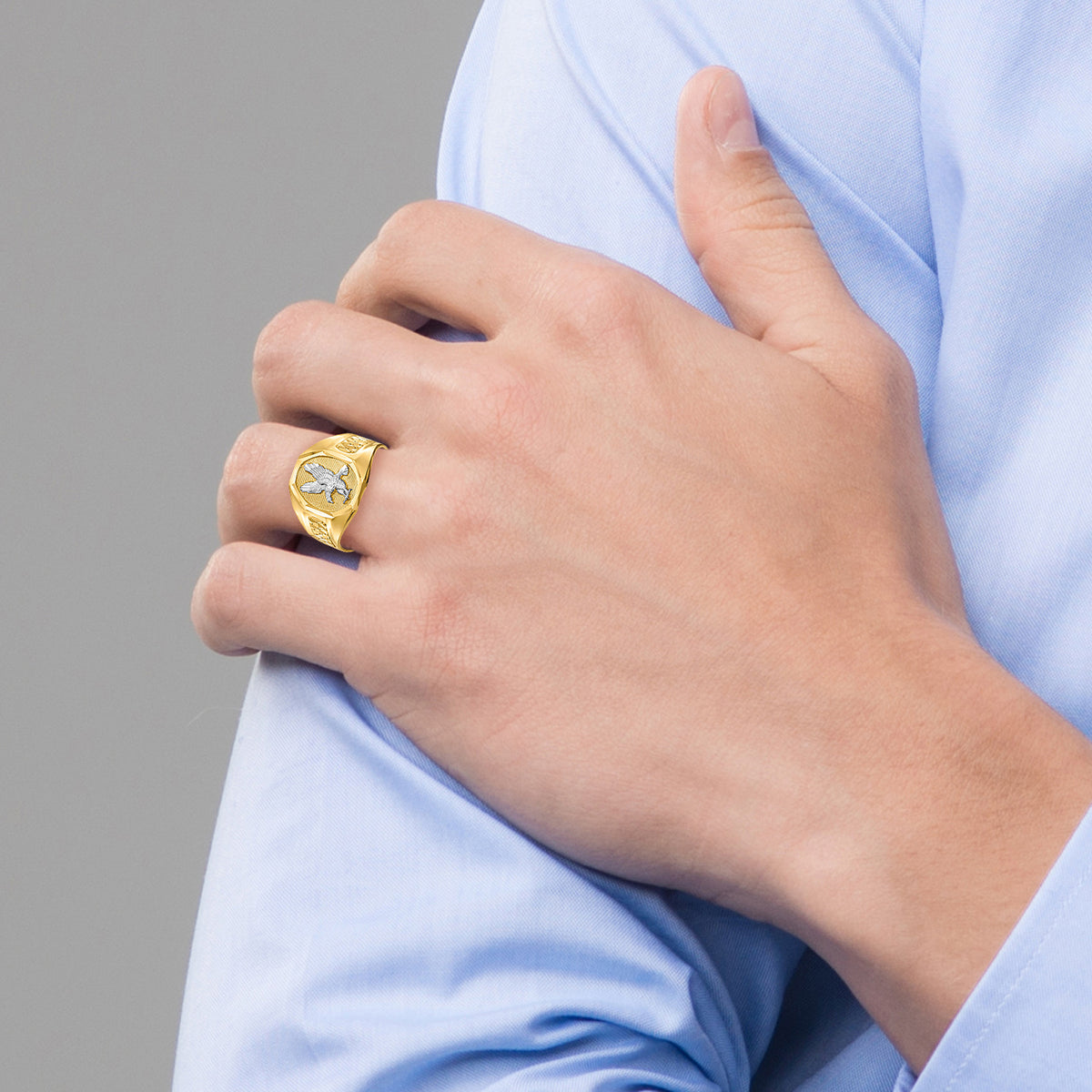 Men's Eagle Ring - 14k Gold with White Rhodium