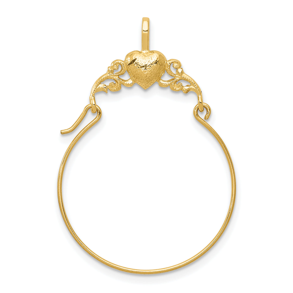 14k Gold Polished Heart Charm Holder Pendant - 14k Yellow Gold