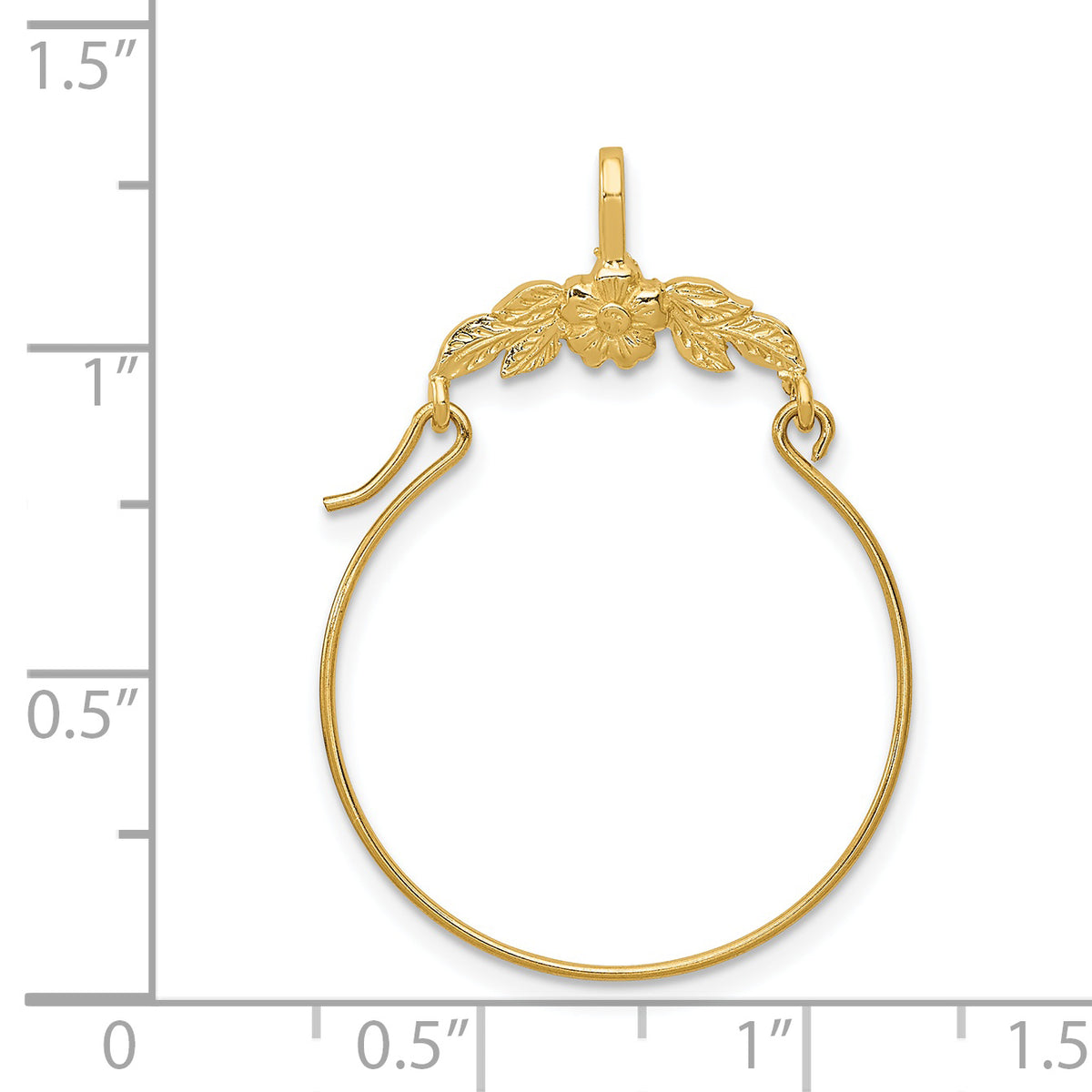 14k Yellow Gold Polished Floral Charm Holder Pendant, shown with a ruler for scale
