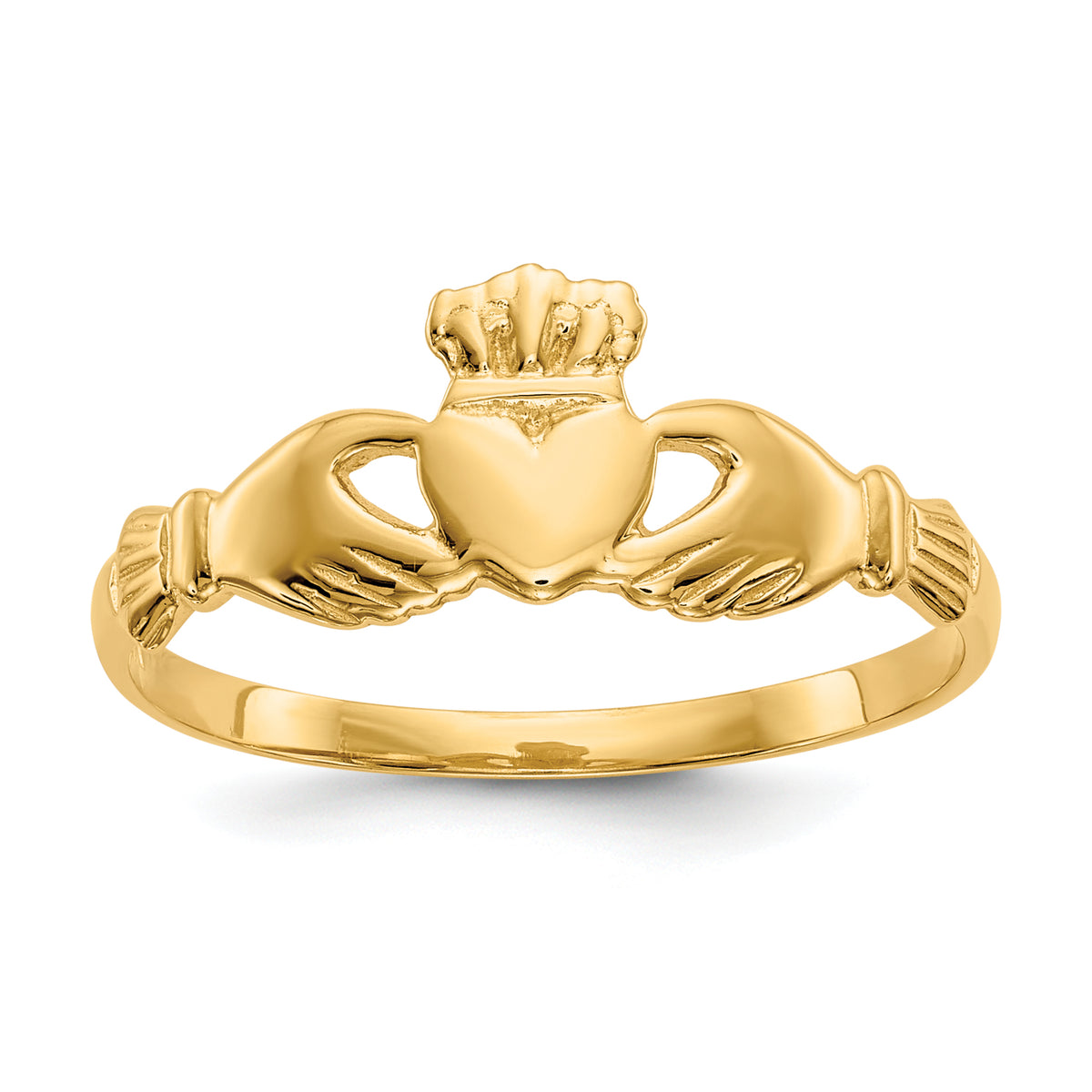 Polished Ladies Claddagh Ring - 14k Yellow Gold