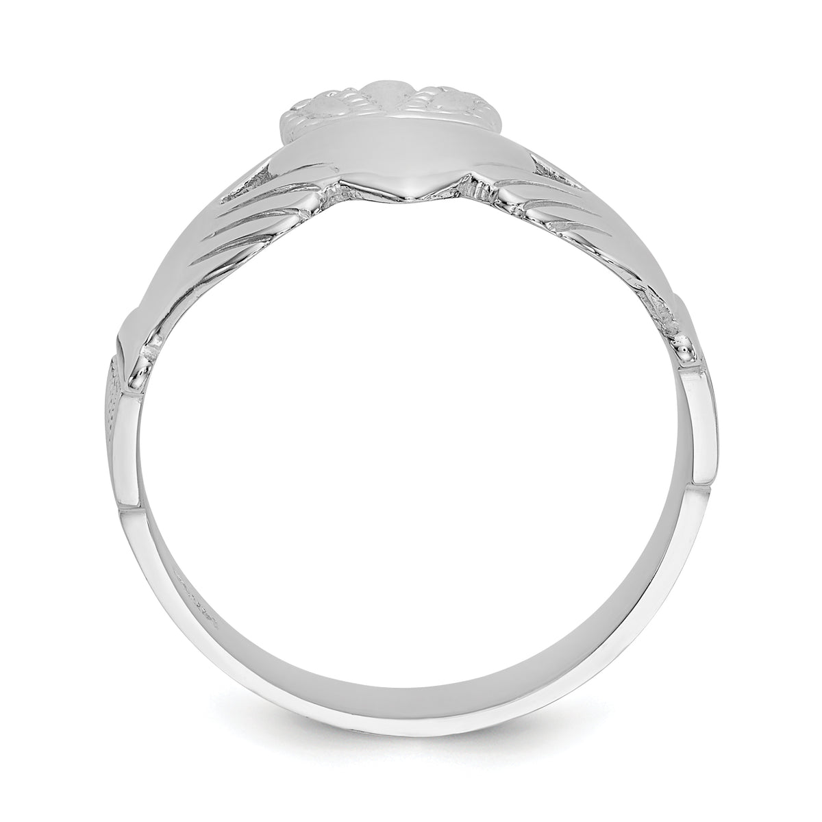 Polished Mens Claddagh Ring - 14k White Gold
