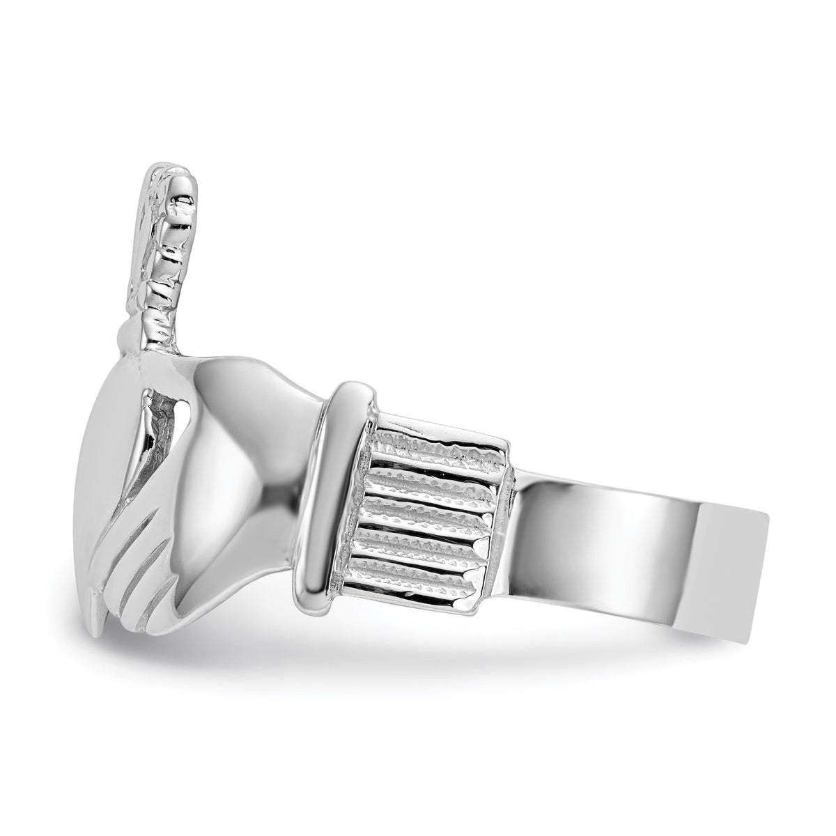 Polished Mens Claddagh Ring - 14k White Gold