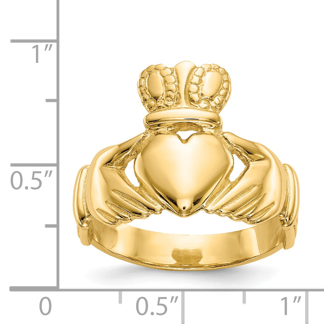 Polished Mens Claddagh Ring - 14k Yellow Gold
