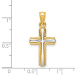 14k Gold and White Rhodium Cross Pendant, shown with a ruler for scale