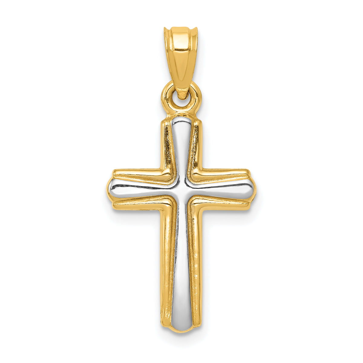 14k Gold and White Rhodium Cross Pendant