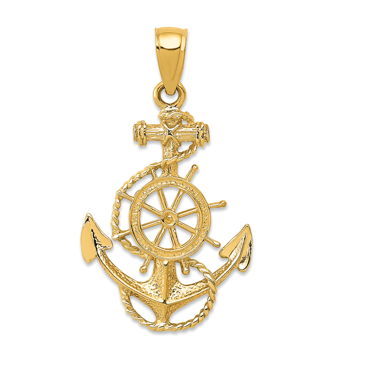 14k Yellow Gold Anchor and Ships Wheel with Rope Pendant