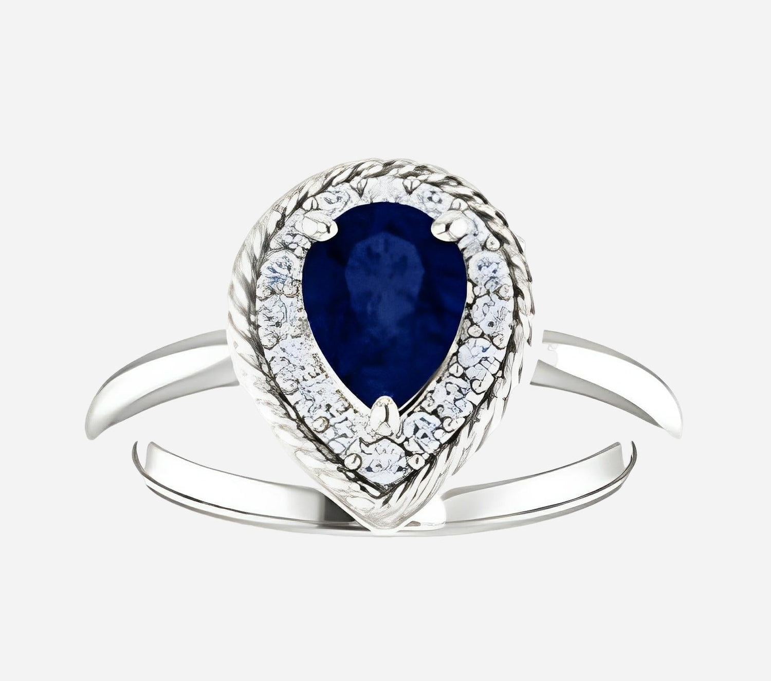Imitation blue sapphire color gem ring with continuum & lab grown diamonds