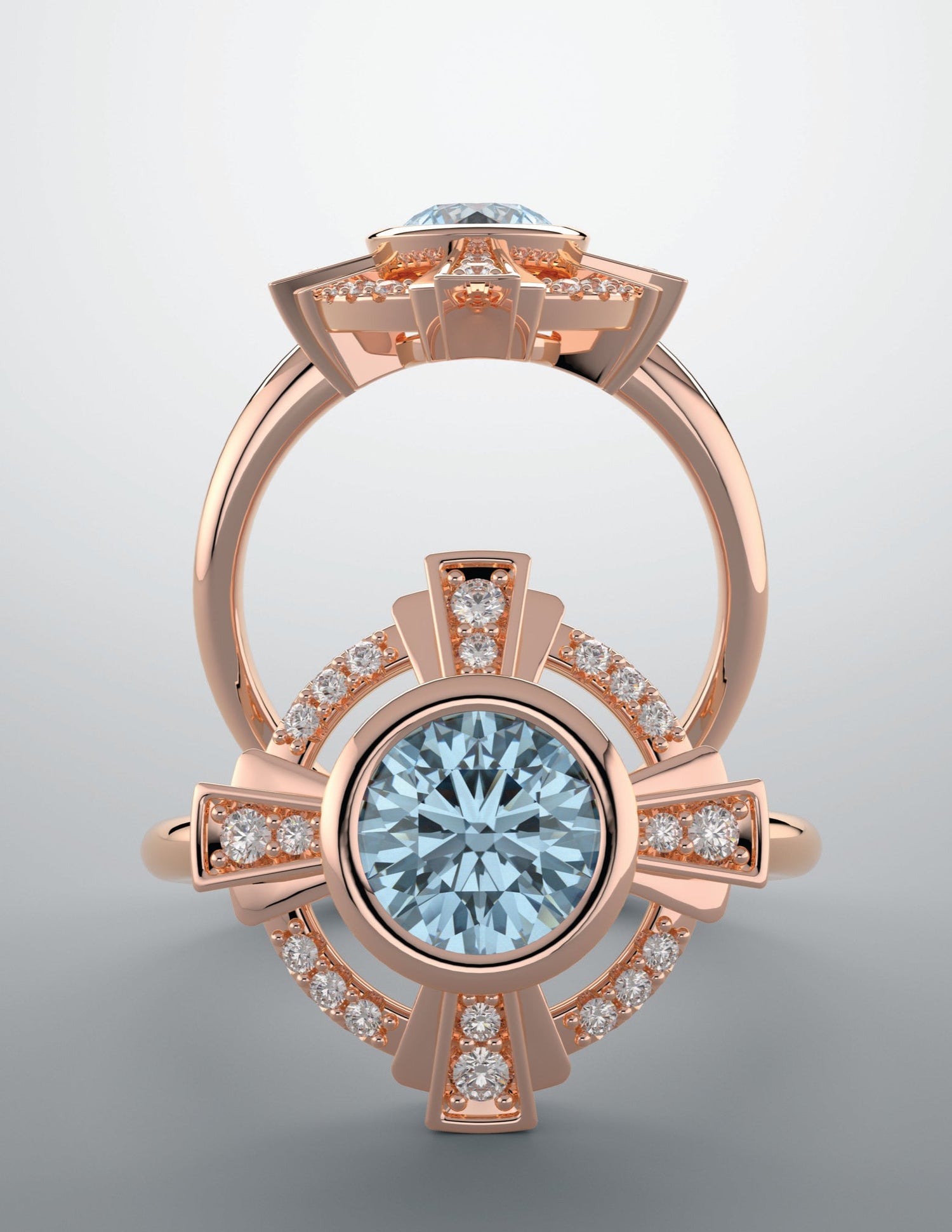 Blue topaz color gem ring with diamonds