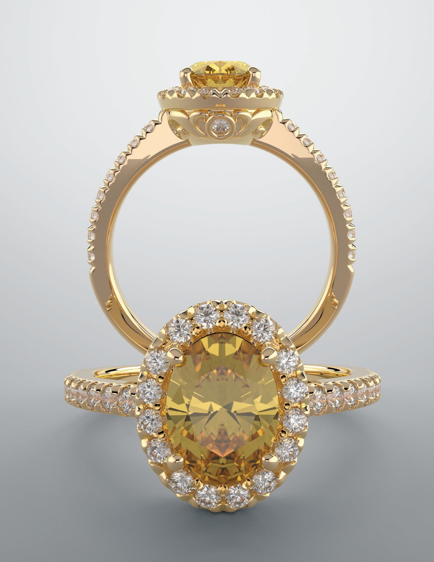 Color gem ring with imitation yellow citrine & lab grown diamonds