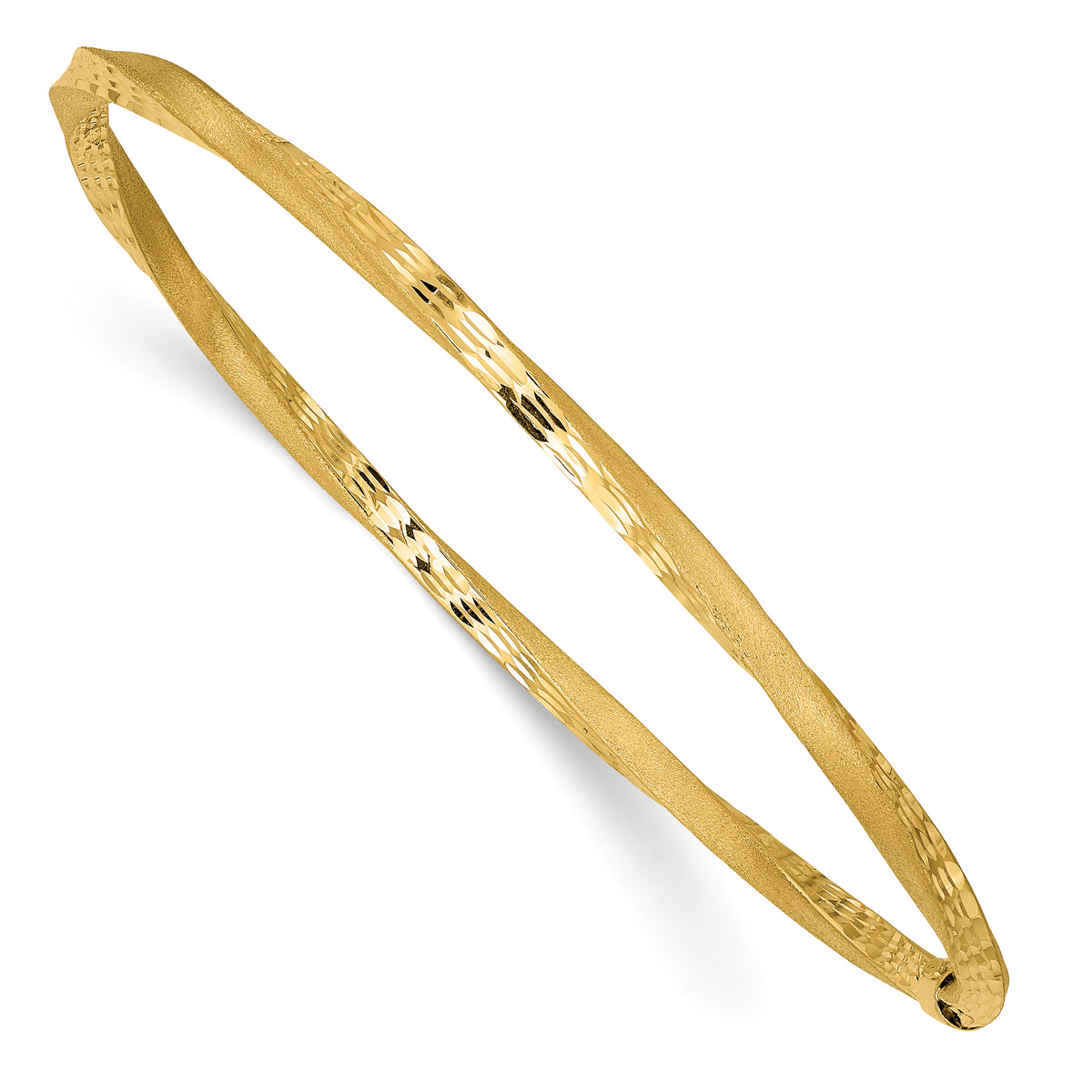 14k Yellow Gold Satin Finish Diamond-cut Twist 3.00mm Slip-on Round Bangle Bracelet