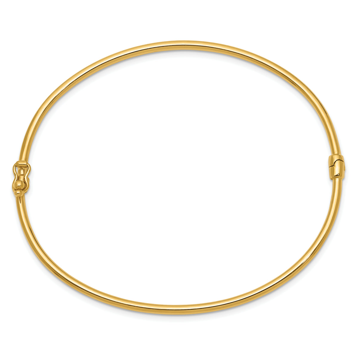 14k Yellow Gold Polished 2.00mm Hinged Oval Bangle Bracelet, view 2