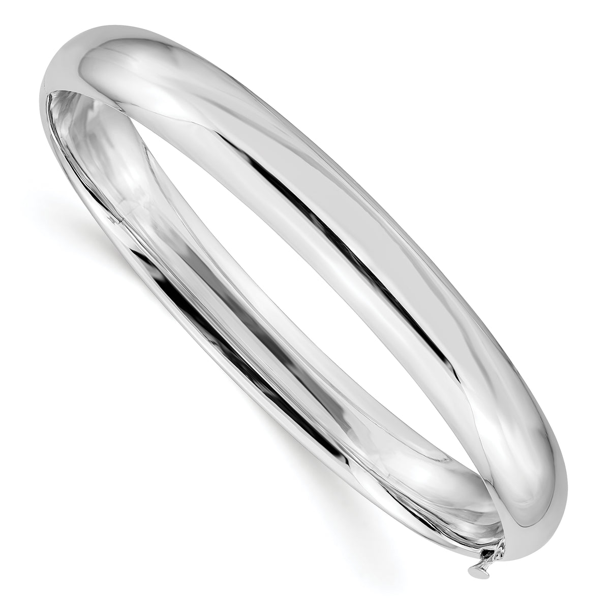 Gold High Polished Hinged Bangle - 14k White Gold / 8 mm / 7 in