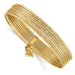 14k Yellow Gold Textured Dangle Heart 7-Strand 11mm Slip-on Round Bangle Bracelet