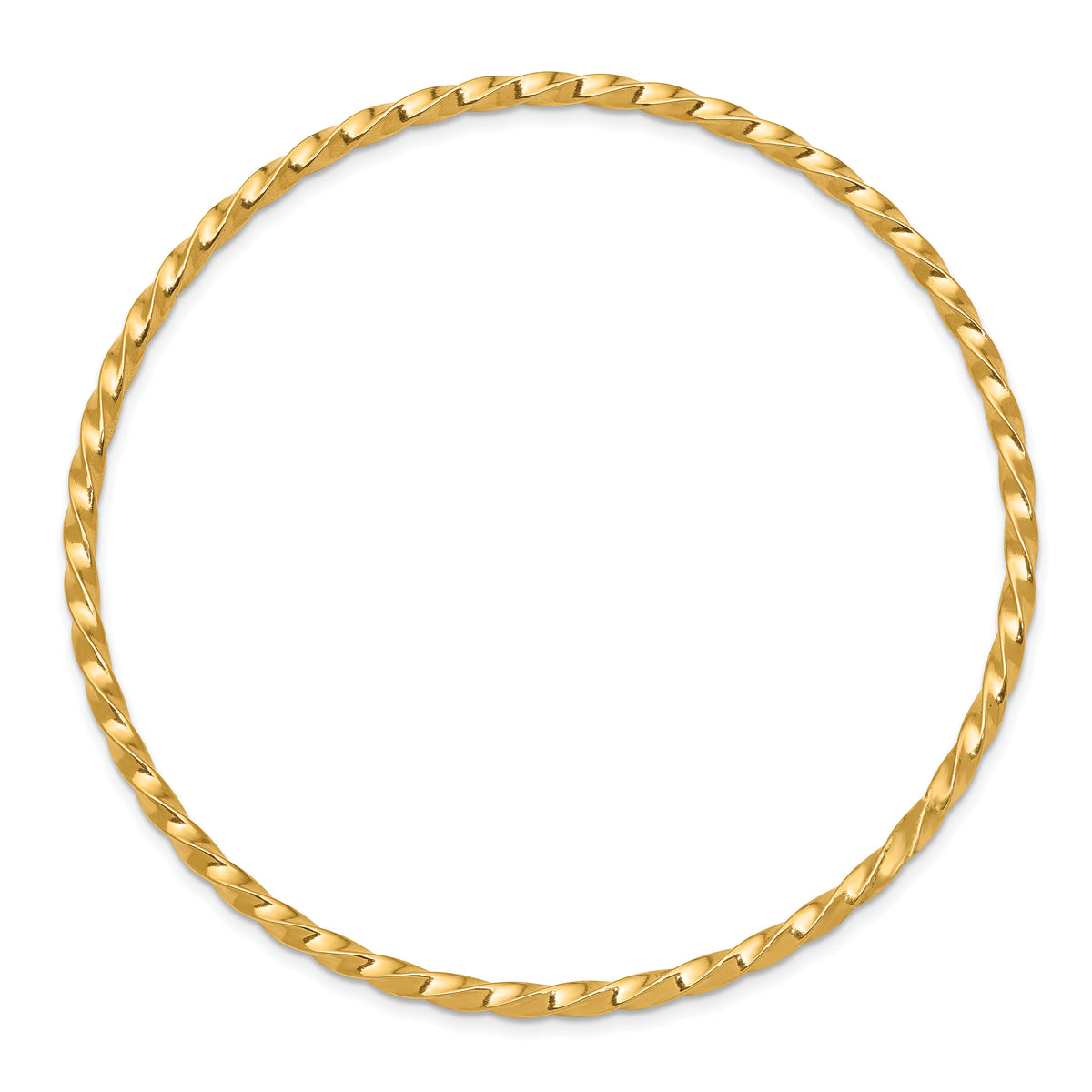 14k Yellow Gold Polished Twisted 2.50mm Slip-on Round Bangle Bracelet, view 2