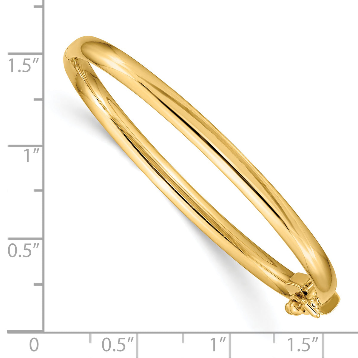 14k Yellow Gold Polished 3.75mm Hinged Safety Bangle, shown with a ruler for scale