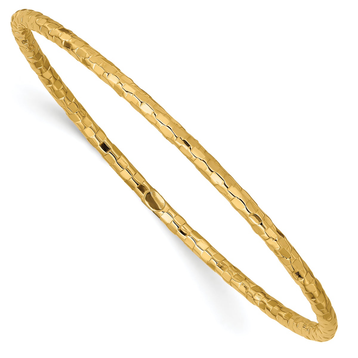 14k Yellow Gold Polished Textured 3.00mm Slip-on Round Bangle Bracelet
