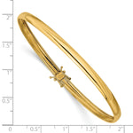 14k Yellow Gold Polished 4.00mm Flexible Round Bangle Bracelet, shown with a ruler for scale