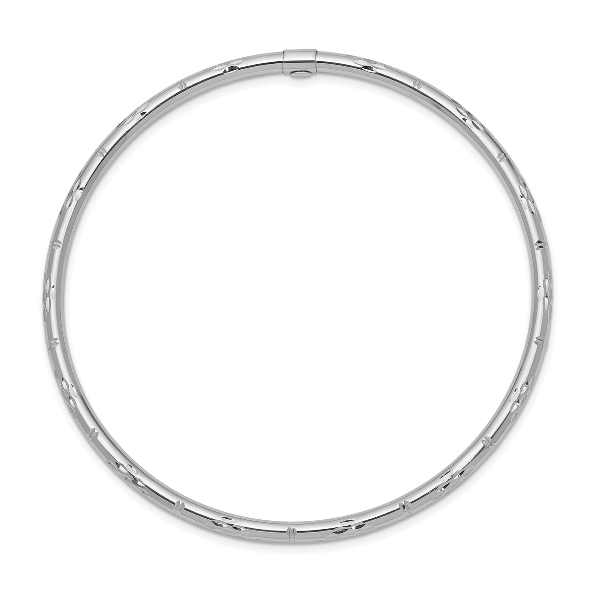 14k White Gold Polished Diamond-cut 3.00mm Slip-on Round Bangle Bracelet, view 2