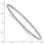 14k White Gold Polished Diamond-cut 3.00mm Slip-on Round Bangle Bracelet, shown with a ruler for scale