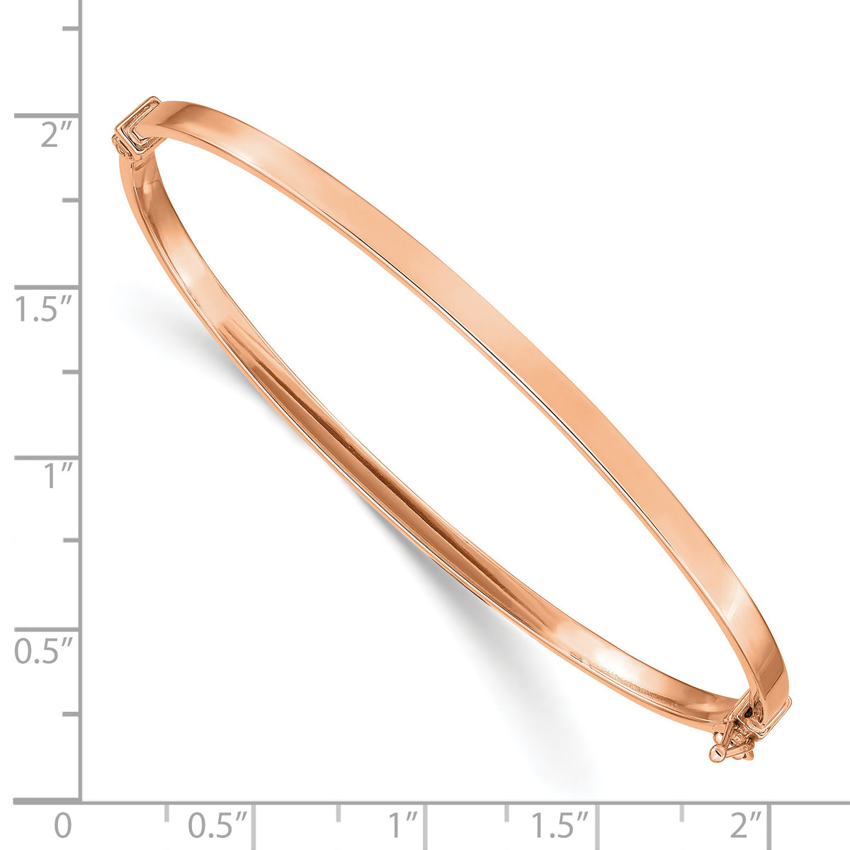 14k Rose Gold Polished 3.00mm Hinged Oval Bangle Bracelet, shown with a ruler for scale