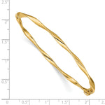 14k Yellow Gold Polished Twisted 3.00mm Hinged Oval Bangle Bracelet, shown with a ruler for scale