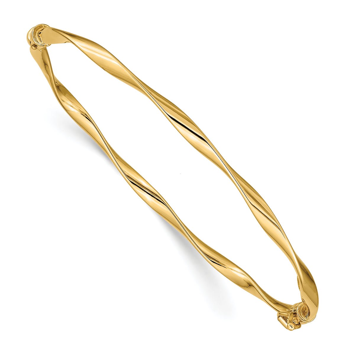 14k Yellow Gold Polished Twisted 3.00mm Hinged Oval Bangle Bracelet