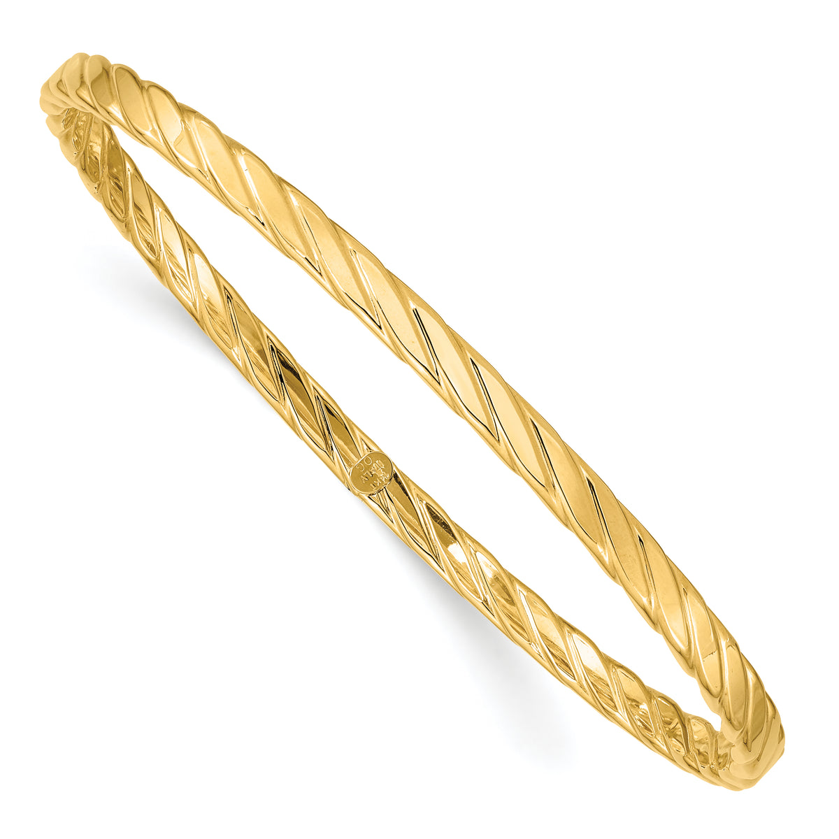 14k Yellow Gold Polished Textured Twist 4.00mm Slip-on Round Bangle Bracelet