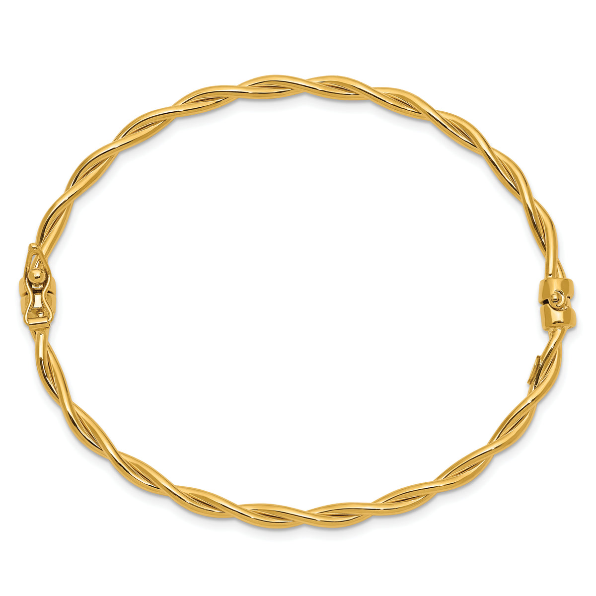 14k Yellow Gold Polished Twisted 2.90mm Hinged Oval Bangle Bracelet, view 2