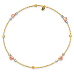 14k Tri-Color Gold Diamond-cut Hearts and Beads Slip-on Round Bangle Bracelet, view 2