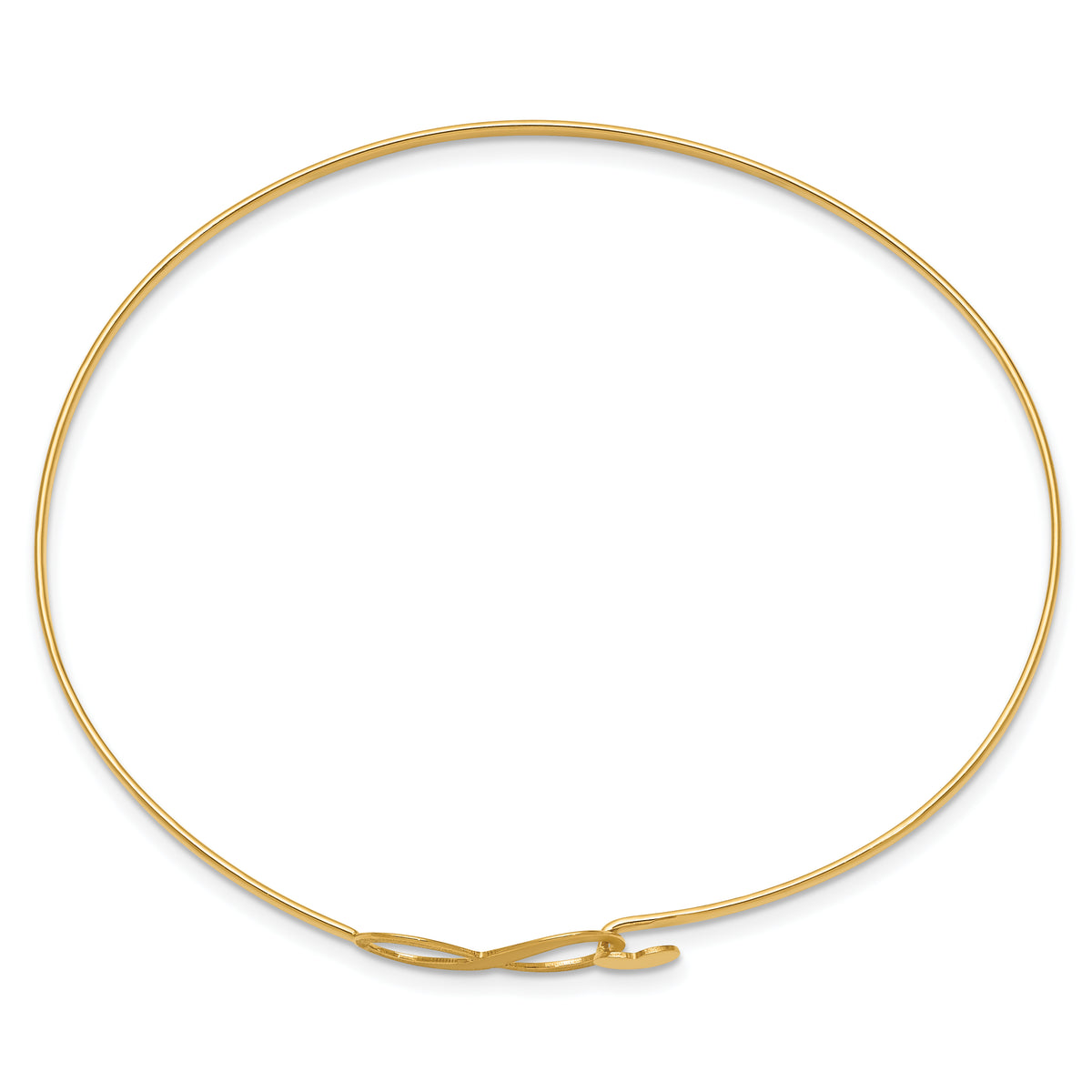 14k Yellow Gold Brushed & Polished Infinity & Heart 1.65mm Flexible Oval Bangle Bracelet, view 2