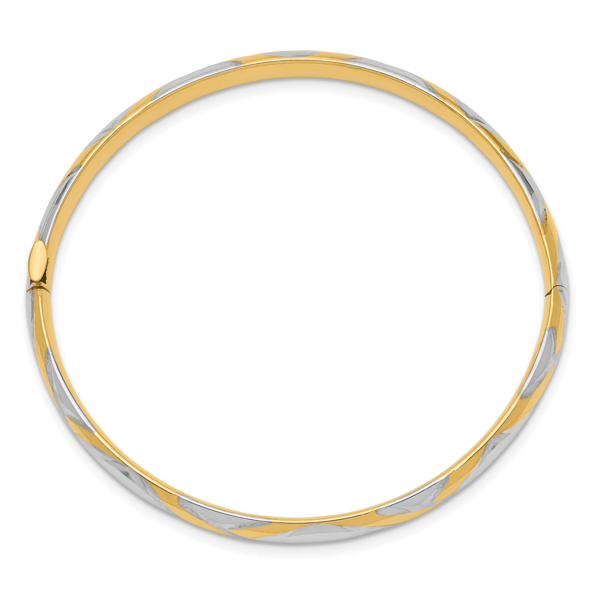 14k Gold and White Rhodium Children's Criss-Cross 4.75mm Hinged Bangle Bracelet, view 2