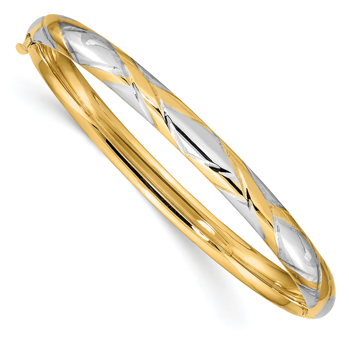 14k Gold and White Rhodium Children's Criss-Cross 4.75mm Hinged Bangle Bracelet