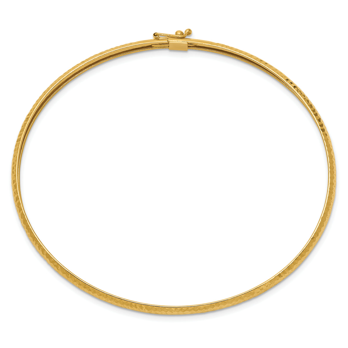 14k Yellow Gold Polished Textured 4.00mm Flexible Oval Bangle Bracelet, view 2