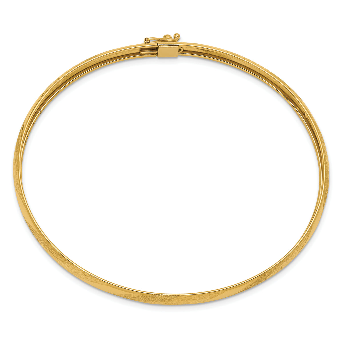 14k Yellow Gold Textured & Diamond-cut Twist Pattern 6.20mm Flexible Oval Bangle Bracelet, view 2