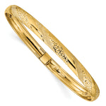 14k Yellow Gold Textured & Diamond-cut Twist Pattern 6.20mm Flexible Oval Bangle Bracelet