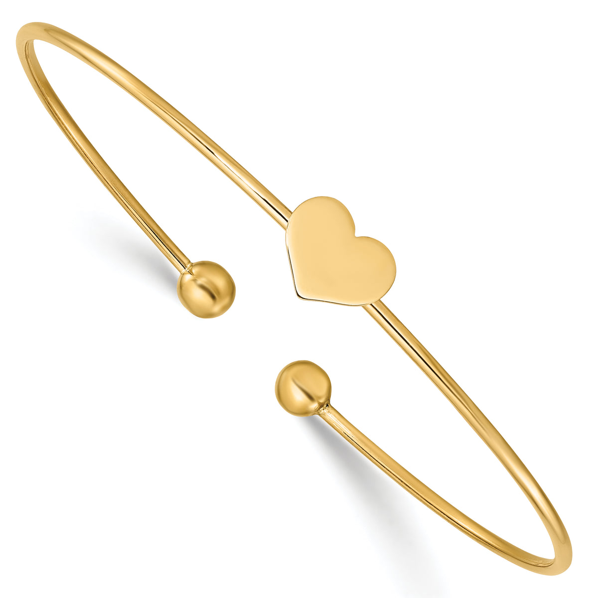 14k Yellow Gold Polished Heart 1.50mm Flexible Oval Bangle Bracelet