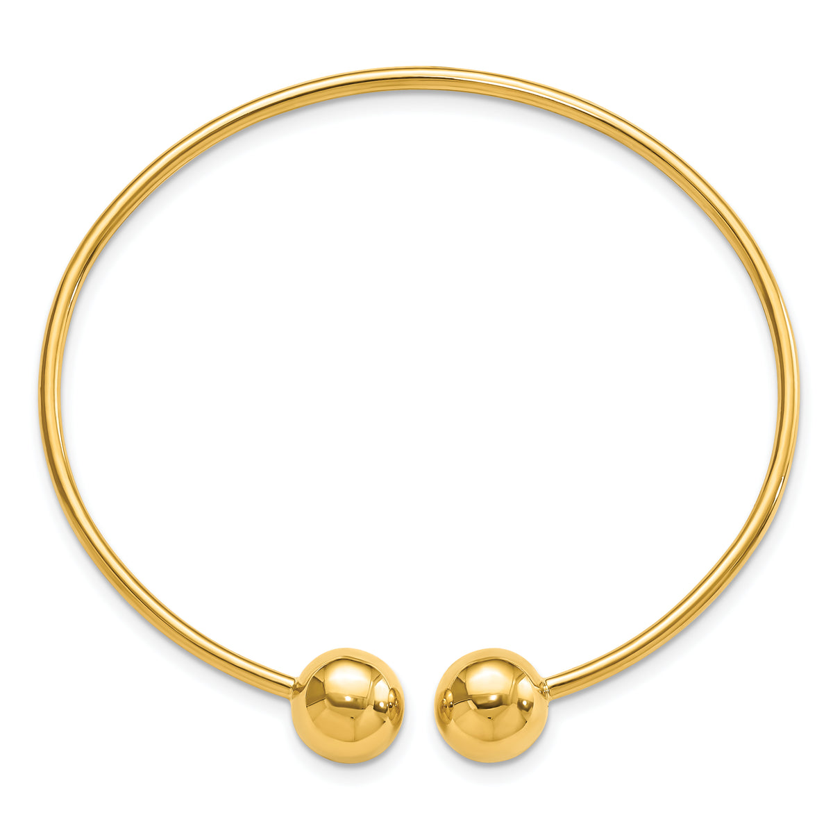 14k Yellow Gold Polished 9.5mm Ball 2.00mm Flexible Oval Cuff Bangle Bracelet, view 2