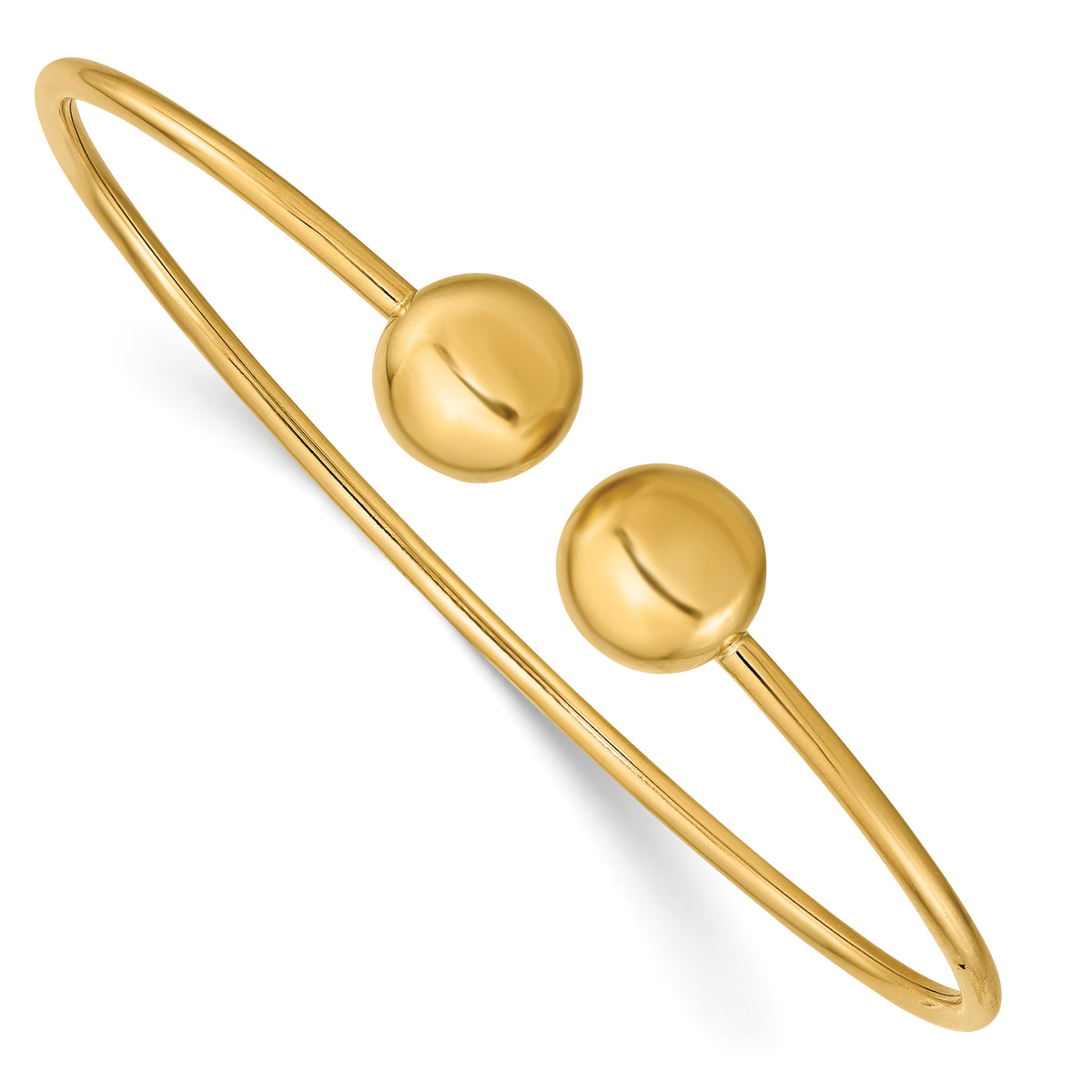 14k Yellow Gold Polished 9.5mm Ball 2.00mm Flexible Oval Cuff Bangle Bracelet