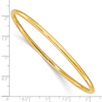 14k Yellow Gold Polished 3.00mm Slip-on Round Bangle Bracelet, shown with a ruler for scale