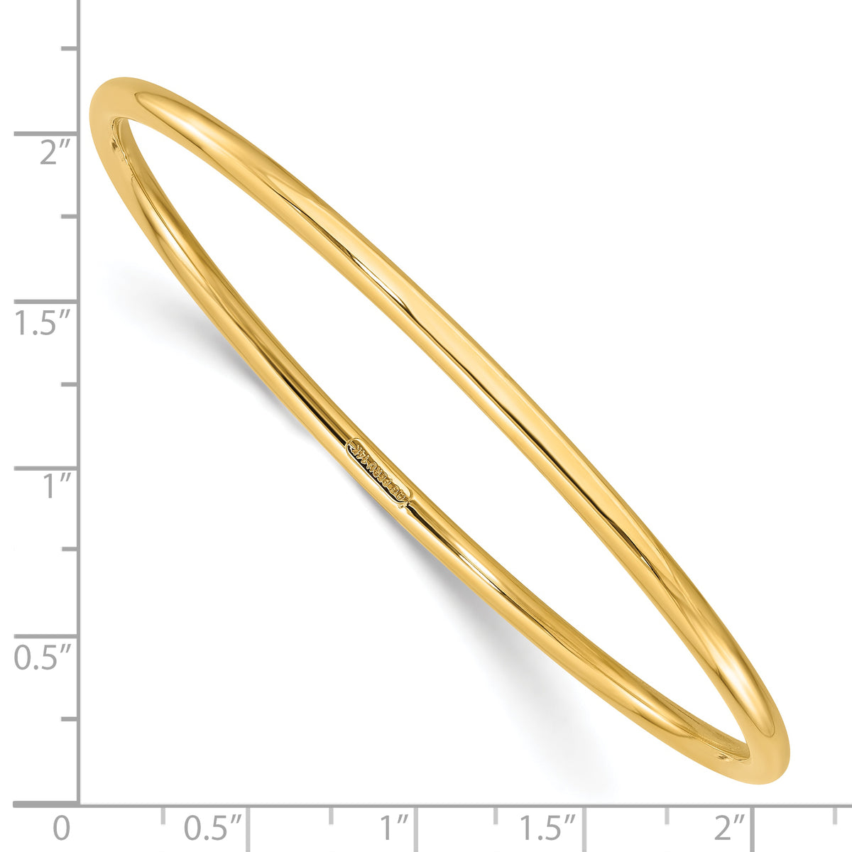 14k Yellow Gold Polished 3.00mm Slip-on Round Bangle Bracelet, shown with a ruler for scale
