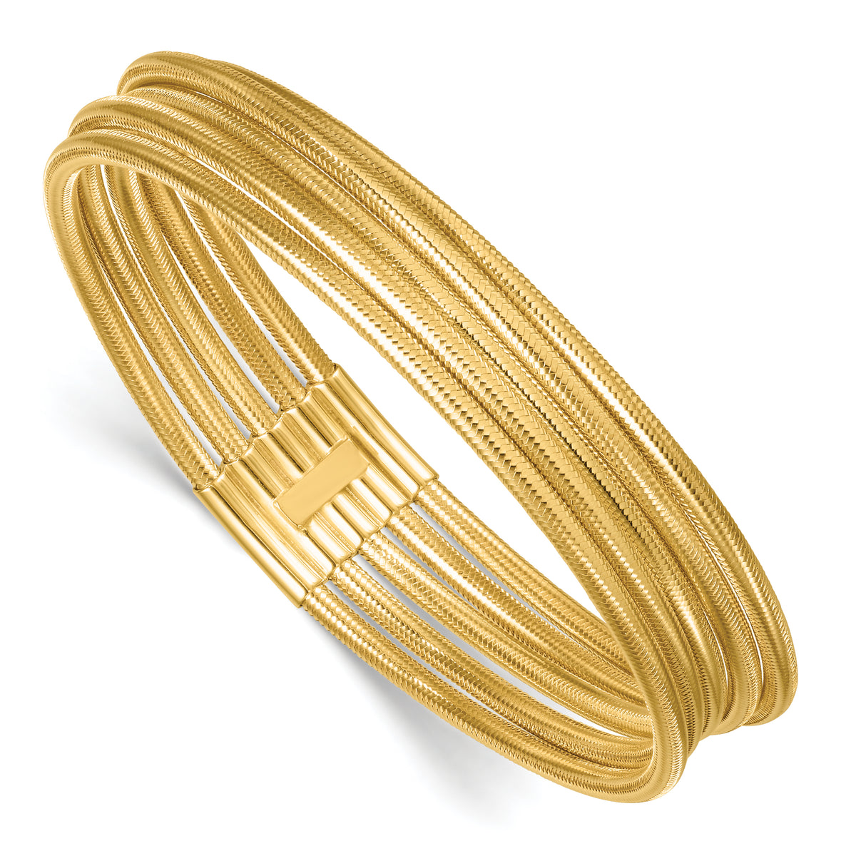 14k Yellow Gold Polished Five Strand Mesh Stretch Round Bracelet