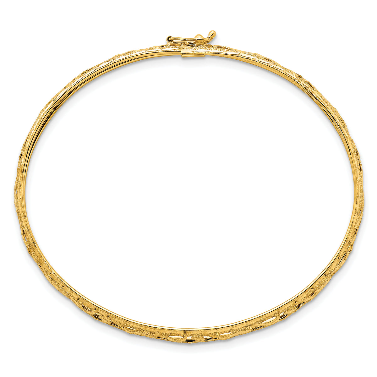 14k Yellow Gold Laser & Diamond-cut 6.15mm Pierced Flexible Oval Bangle Bracelet, view 2