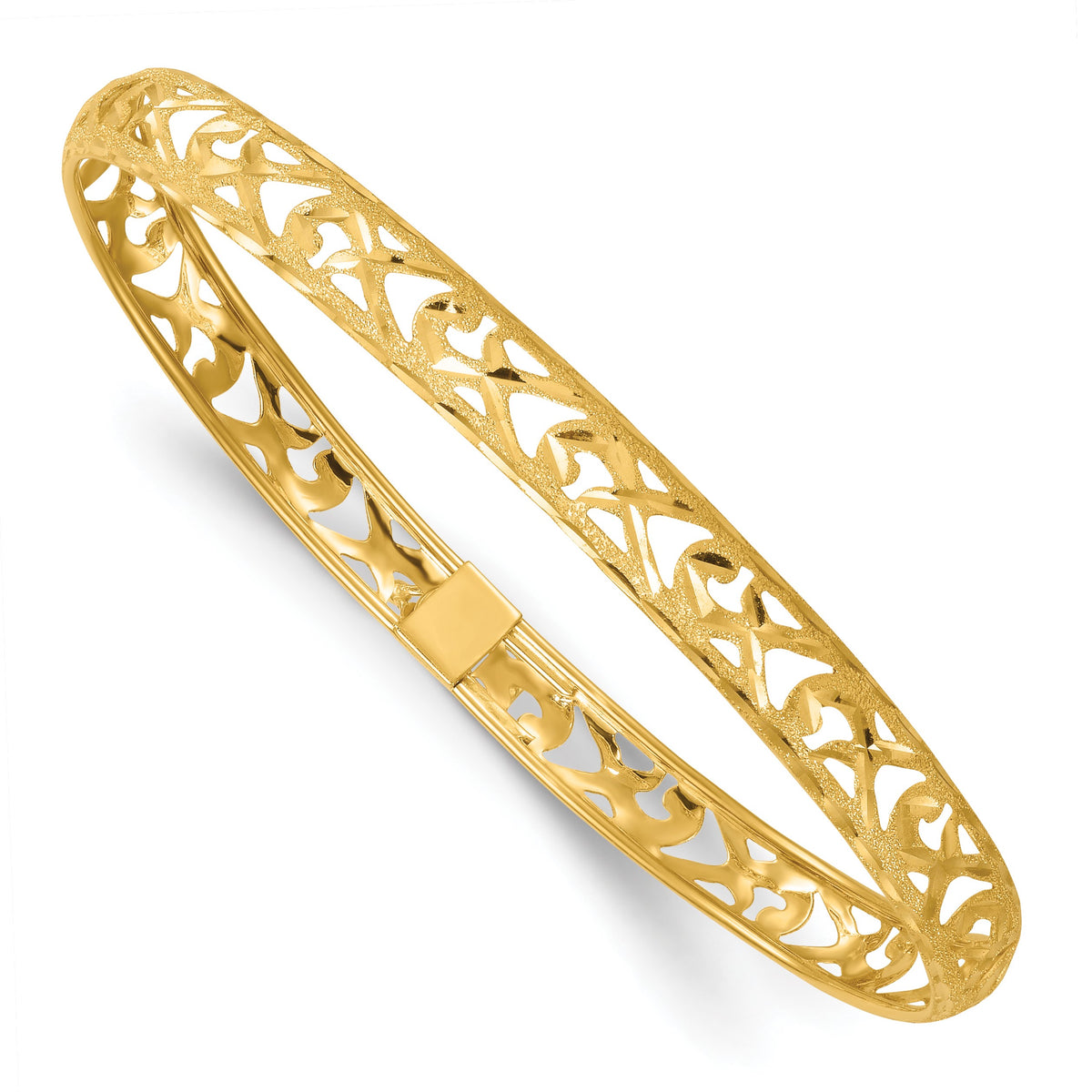 14k Yellow Gold Laser & Diamond-cut 6.15mm Pierced Flexible Oval Bangle Bracelet