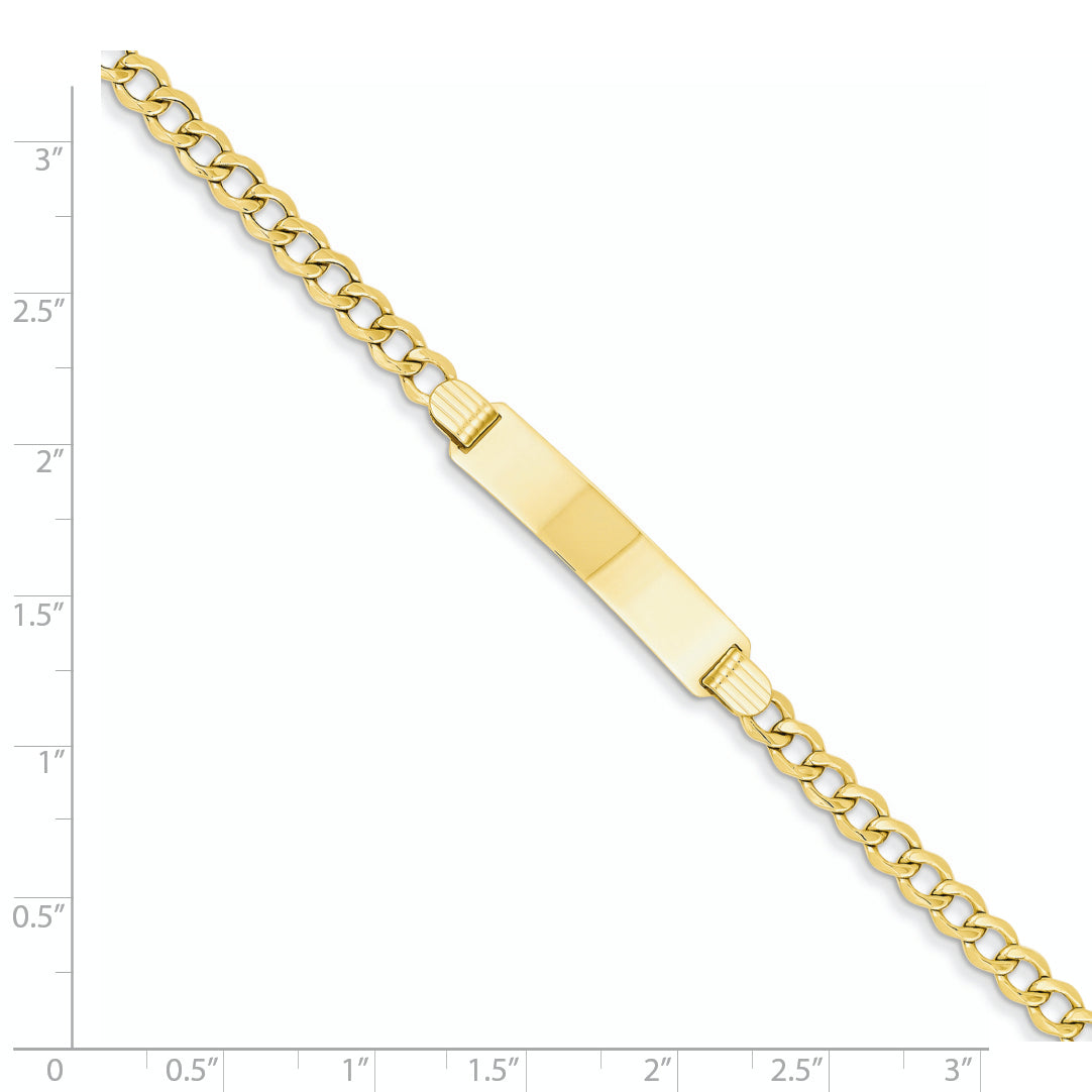 14k Yellow Gold Semi-Solid Curb Link ID Bracelet with 33x6.75mm Plate, 7 inch, shown with a ruler for scale